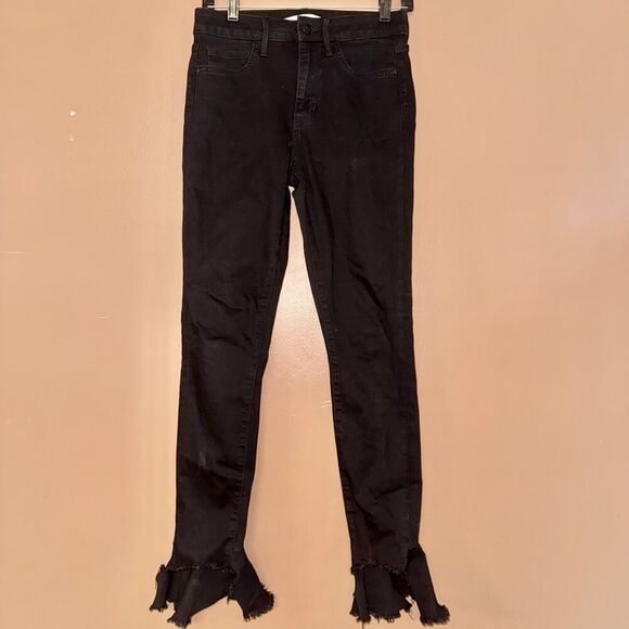 Sam Edelman High Rise Skinny Ruffle Ankle Black Jeans Stiletto Raw Hem - Size 27 - Picture 7 of 9